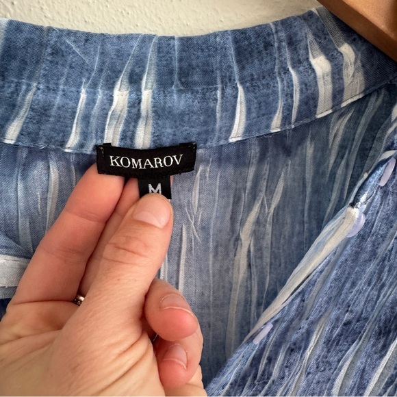 Komarov Blue and White Crinkle Plisse Tunic - Picture 2 of 11